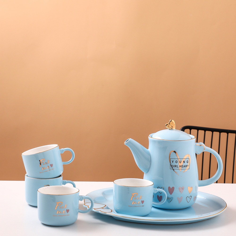 Color caramelo creativo melocotón corazón conjunto de agua traje con bandeja taza botella de agua fría Estilo nórdico regalo juego de té de agua fría