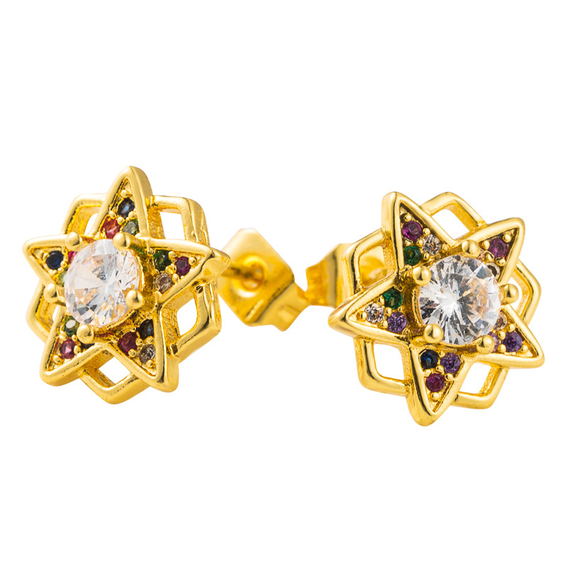 New Original Design Geometric Five-pointed Star Earrings Brass Micro-set Color Zircon Earrings  Wholesale Nihaojewelry display picture 6