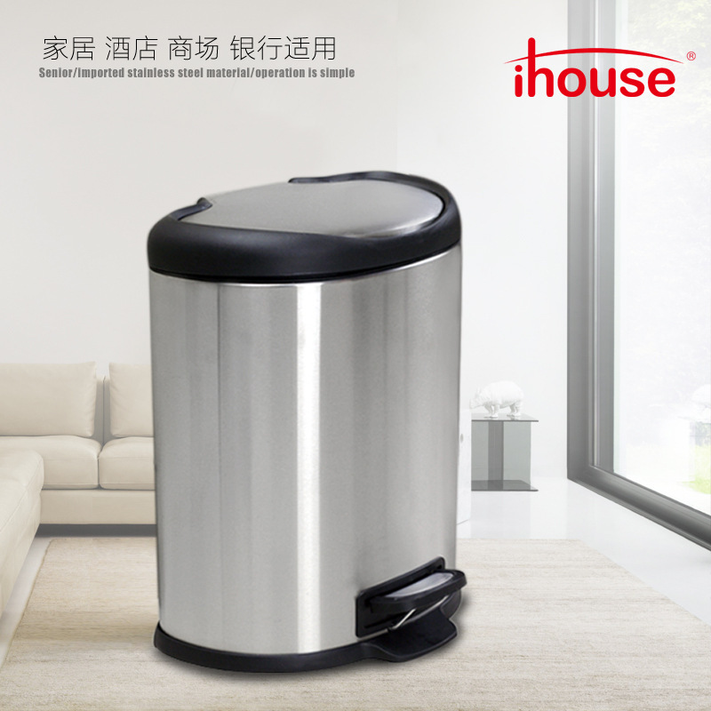 Stainless steel trash can mute slow drop semicircle kitchen trash can office living room household 8L wastebasket in stock Stainless steel trash can mute slow drop semicircle kitchen trash can office living room household 8L wastebasket in stock