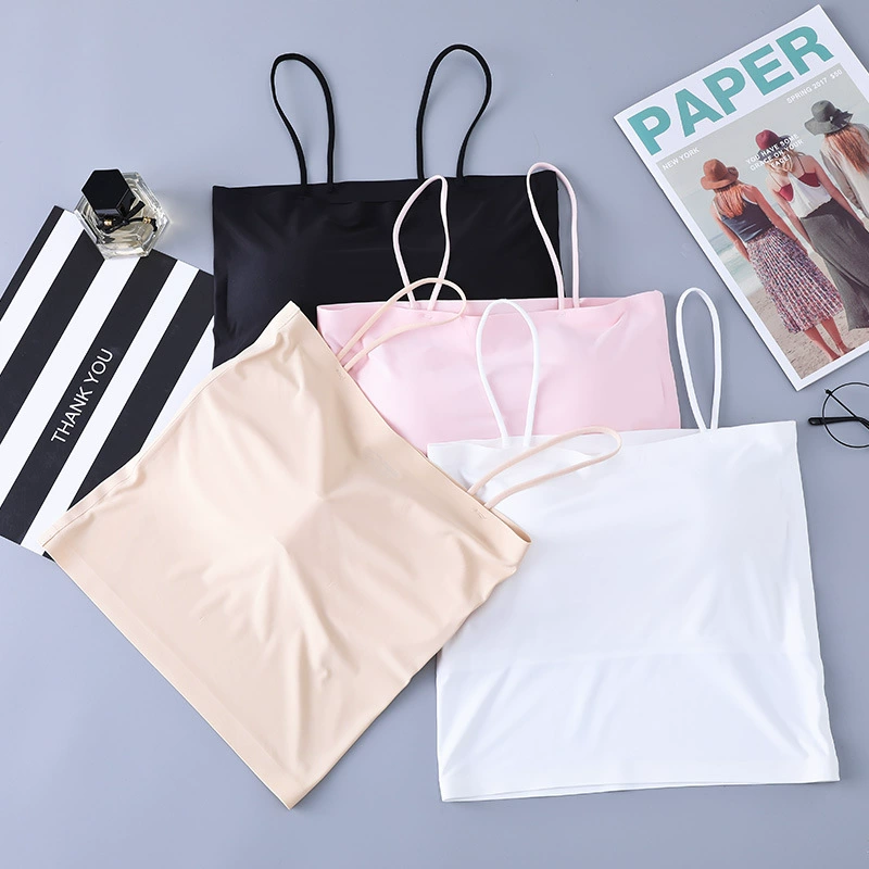 Летняя базовая защитная underwear, шелковистая push-up футболка, белье, майка, топ с чашками, для маленького жилета