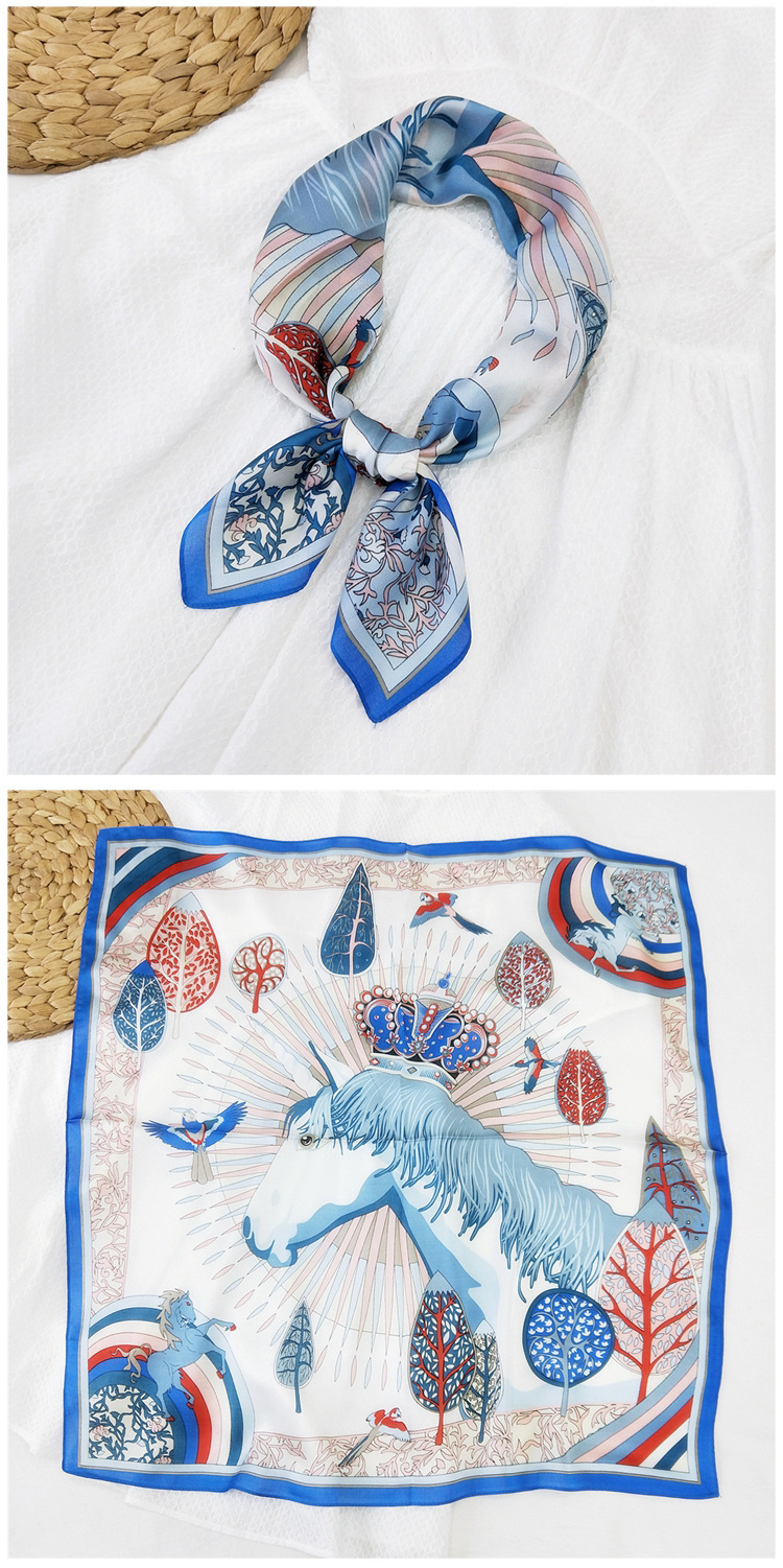 60g Weight Silk Scarf Classification Travel Occasion Silk Material Unisex Gender Printing Design Sweet Style Khaki, Grey, Red, Green, Blue, Yellow, Black Color 70 Small Square Scarf Silk Scarf Women Summer Neck Scarf Neck Protector Korean Thin Scarf 12