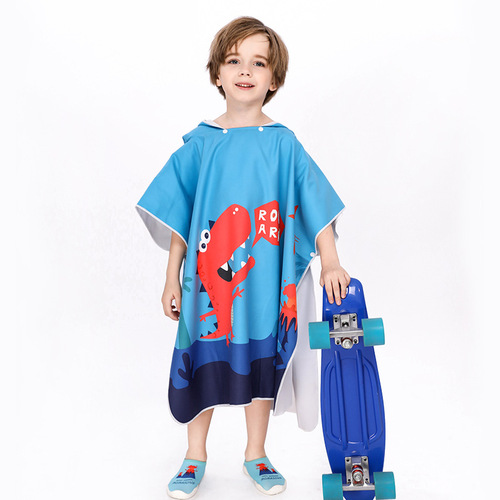 Microfiber cartoon print beach swimming changing bath towel children's hooded sunscreen quick-drying cloak bathrobe cloak