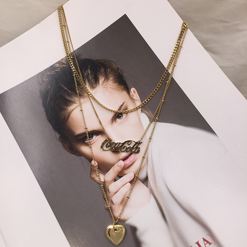 Love Gold Necklace Colorless Titanium Steel Multi-layer Superimposed Personality Cold Wind Clavicle Chain Wholesale Nihaojewelry display picture 8