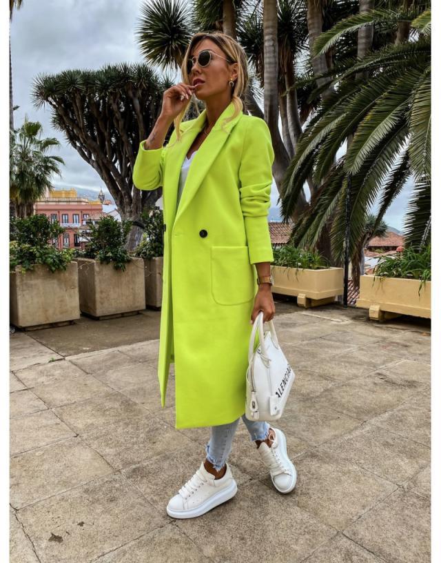 women's autumn and winter new fashion long candy color lapel woolen coat NSYD3752