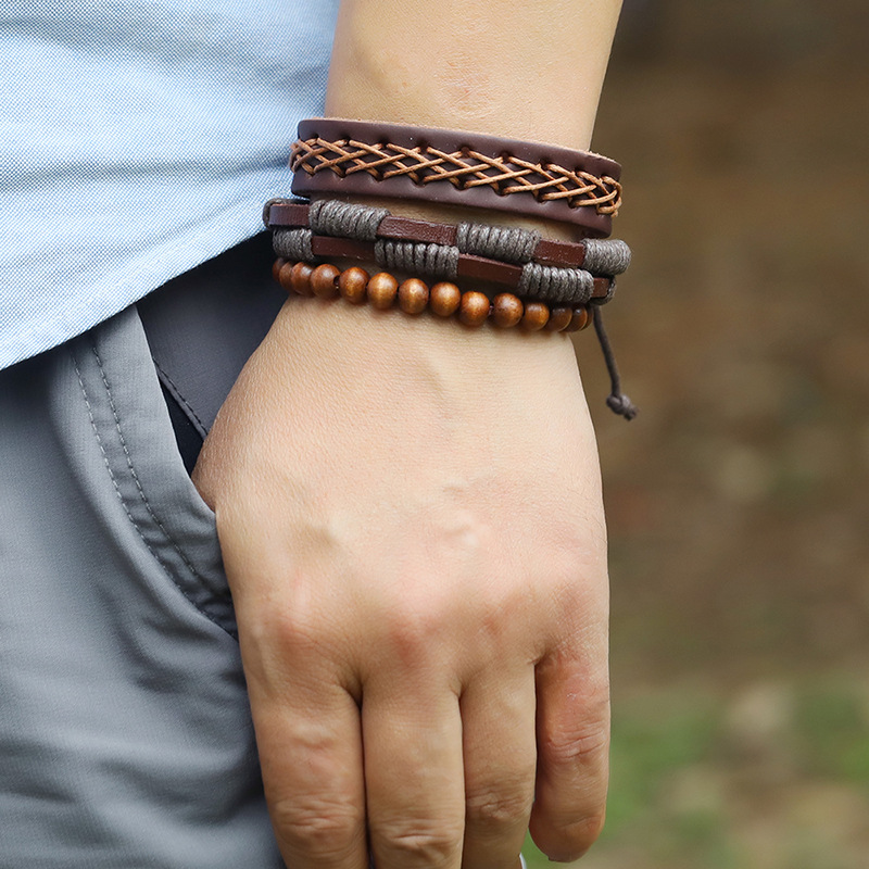 Retro  braided brown  leather bracelet