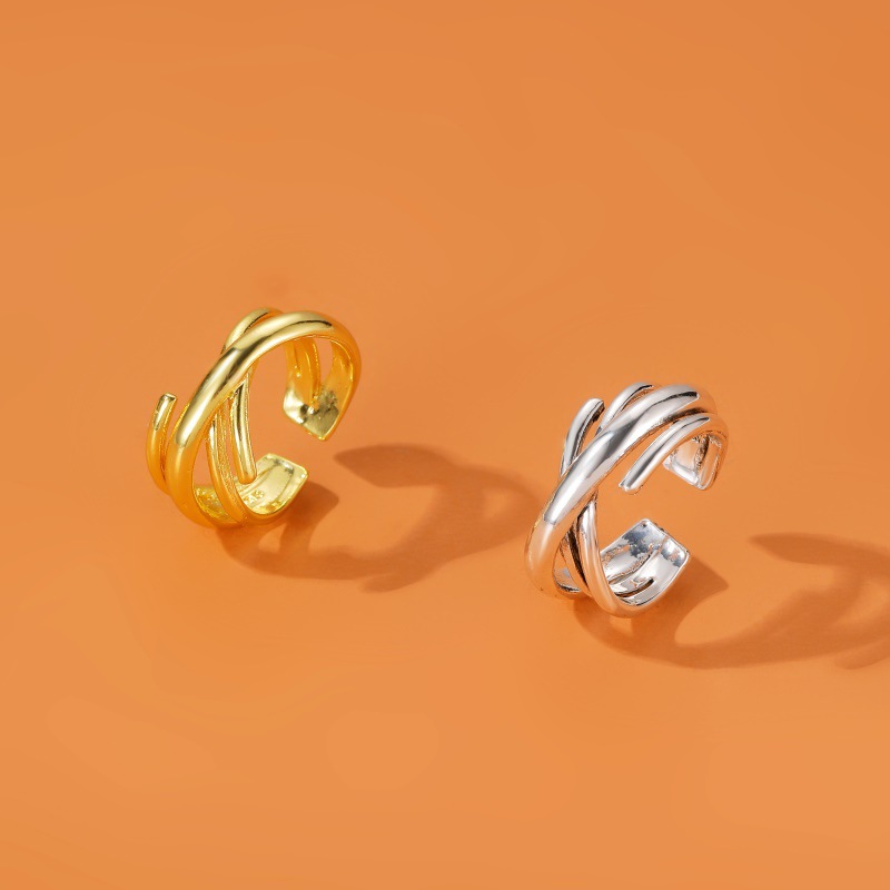Europäische Und Amerikanische Persönlichkeit Internet-promi-kreuz Ring Mode Metall Mehr Schicht Iger Geometrischer Ring Retro Offener Paar Ring Weiblich display picture 3