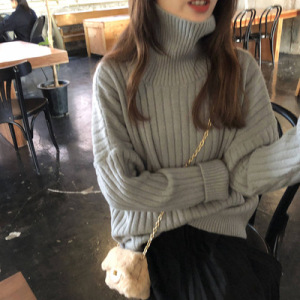 网红高领套头毛衣女秋冬精品时尚外穿慵懒风加厚针织衫红色上衣服