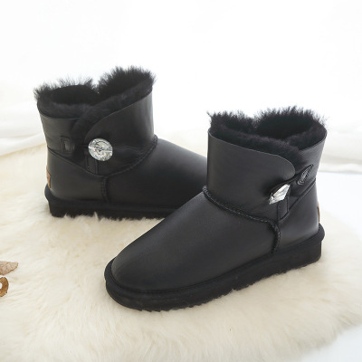 羊皮毛一体短筒雪地靴女真皮羊毛防滑保暖东北短靴子棉鞋3352纽扣