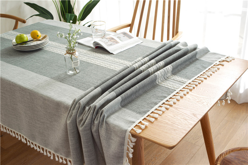 INS Cross-border Jacquard-Tischläufer, Baumwoll-Leinen-Tischdecke mit Quasten, rechteckige Couch- und Esstischdecke_voghion.com