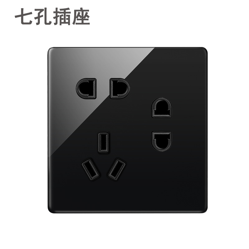 Lingsong interruptor de vidrio socket espejo negro 86 tipo panel de Interruptor táctil inteligente de cinco agujeros fábrica al por mayor