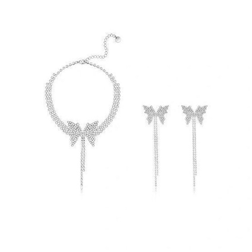 choker choker rhinestone necklace bridal bow clavicle chain short choker women's simple neckband earrings set
