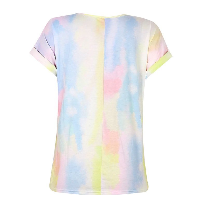 women s gradient color tie-dye short-sleeved loose T-shirt  NSKX8460