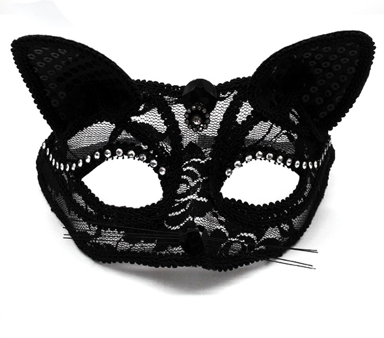 Halloween Cat Lace Party Party Mask display picture 2