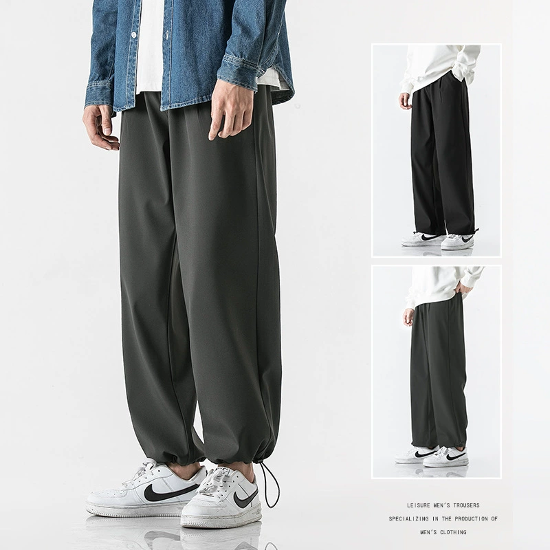 Брюки до щиколотки на шнурке Мужские спортивные брюки из ледяного шелка Свободные быстросохнущие брюки прямого кроя Узкие повседневные брюки с широкими штанинами и подвесками Баскетбольный мяч