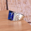 Sapphire silver ring with stone, men's stone inlay