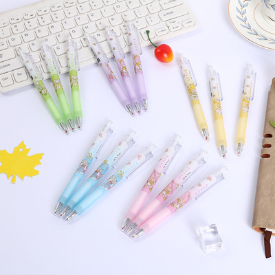 透明彩色按动大容量碳素笔子弹头中性笔按动笔学生办公中性笔