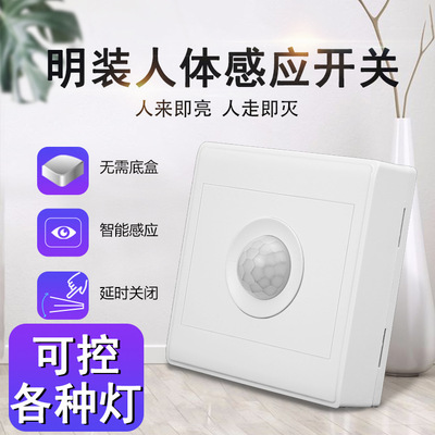 【明装】人体感应开关面板楼道延时220v红外线智能自动带光控家用|ms