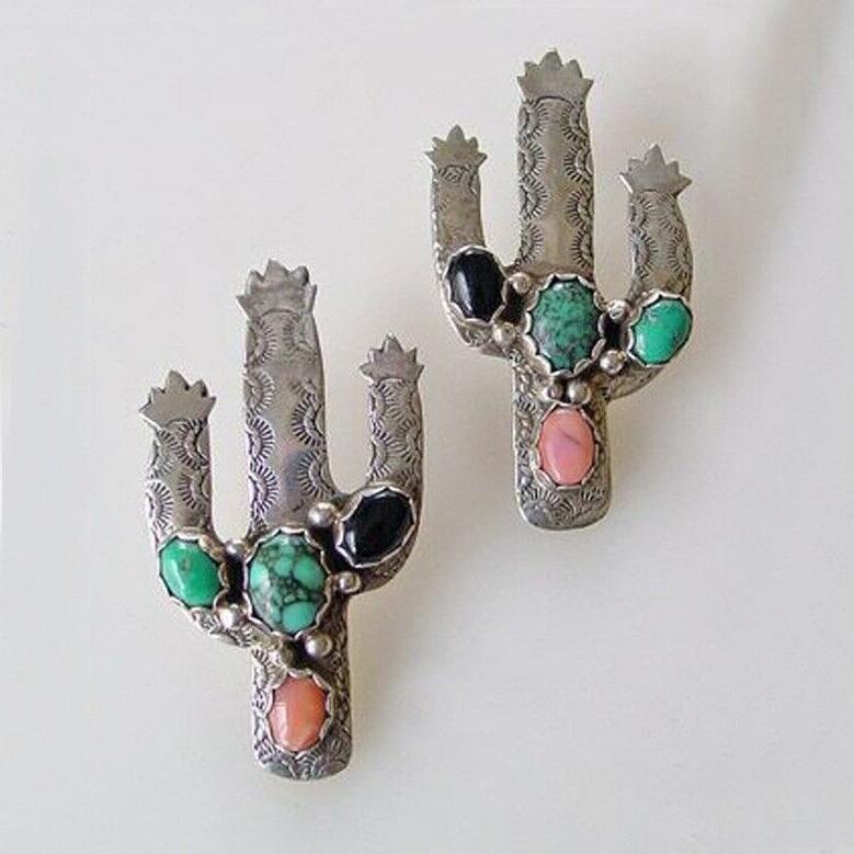 European And American Retro Cactus Earrings Wholesale display picture 1