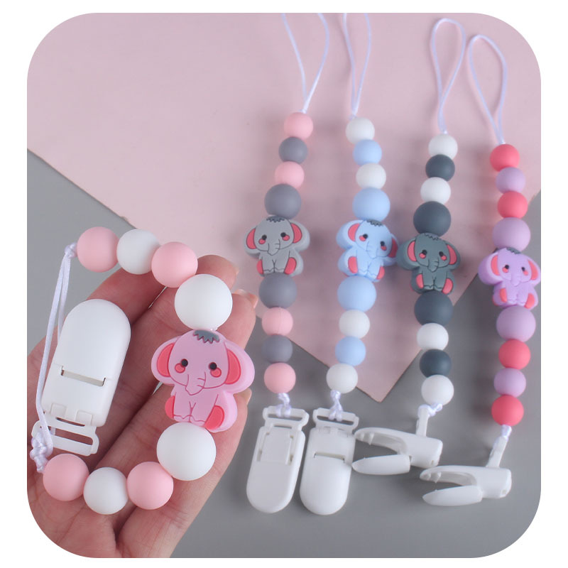 Bebé de plástico chupete clip de bebé calmante silicona elefante chupete cadena anti-gota cadena Amazon nuevo caliente