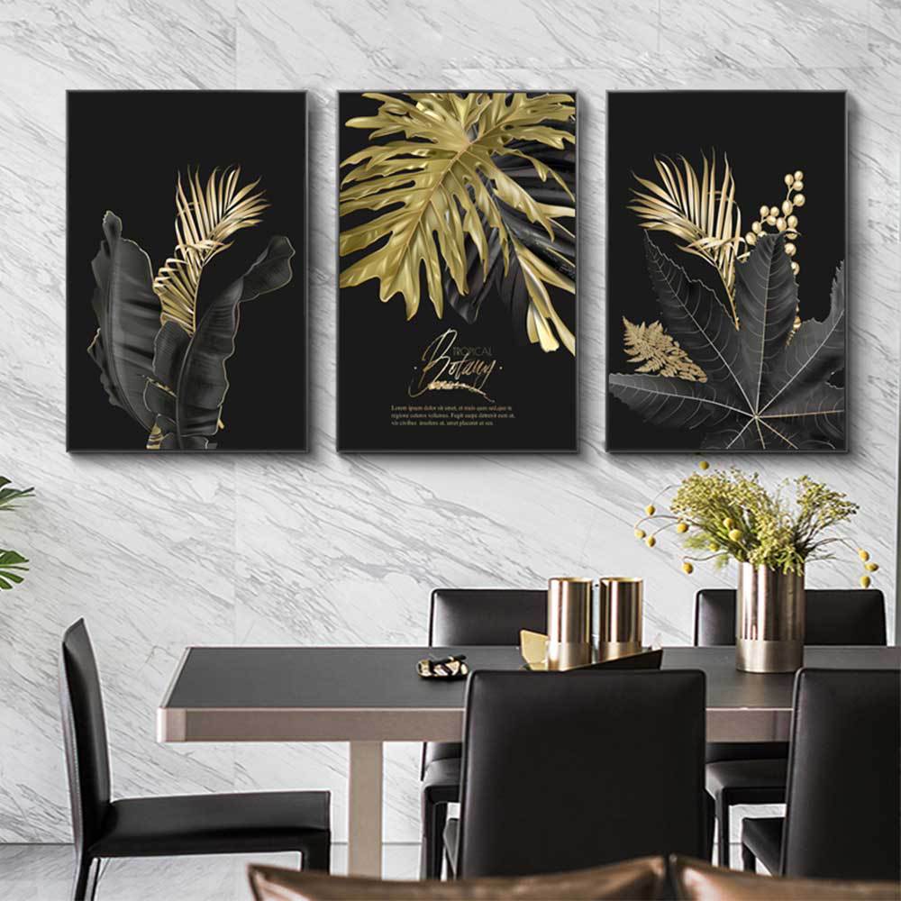 New Modern Black Gold Plant Leaf Gold Foil Entrance Light Luxury Hotel Decorative Painting Living Room Study Painting Core