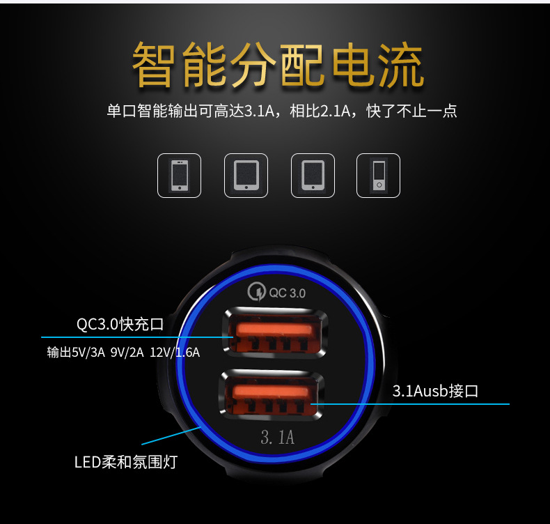 厂家直销爆款12V充电器一拖二汽车手机通用车充双usb车载快