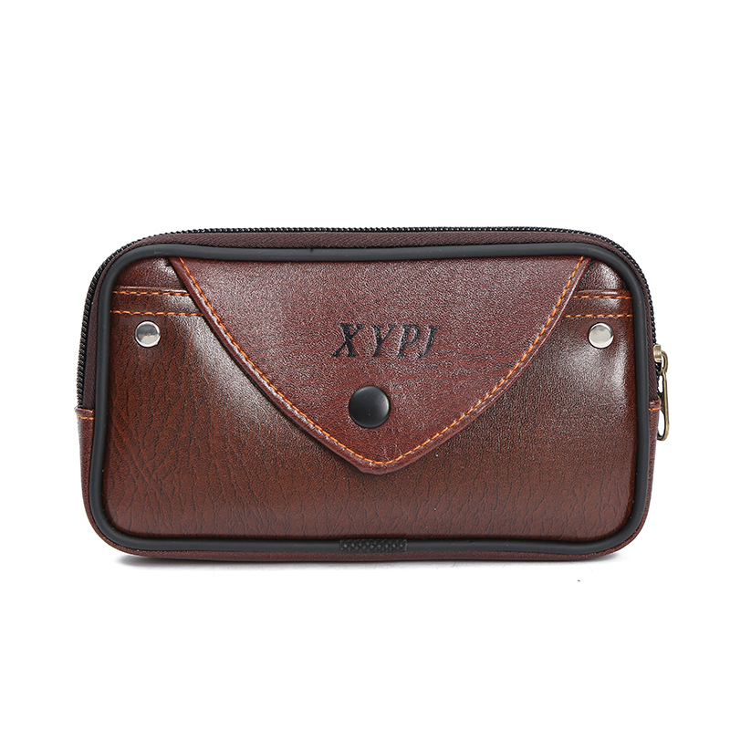 New Selling Male Casual Elephant Pattern Single Buckle Waist Pack Single Buckle Ultra-Thin Leather Mobile Phone Bag With Zipper undefined