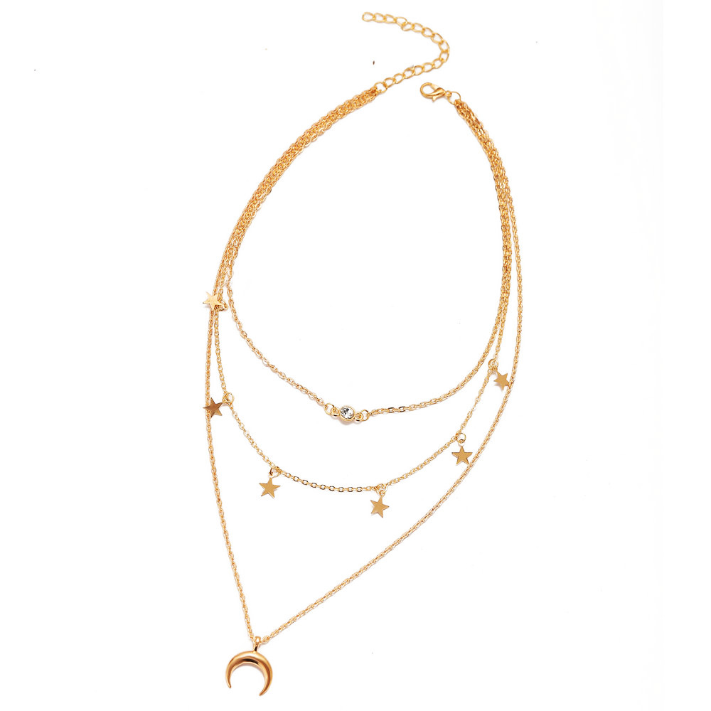 New  Creative Simple  Star Moon  Multilayer Necklace display picture 4