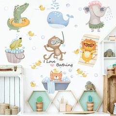 Cross-border wall stickers for cute animals, bathroom and toilet stickers, baby kindergarten wash basin waterproof tile stickers