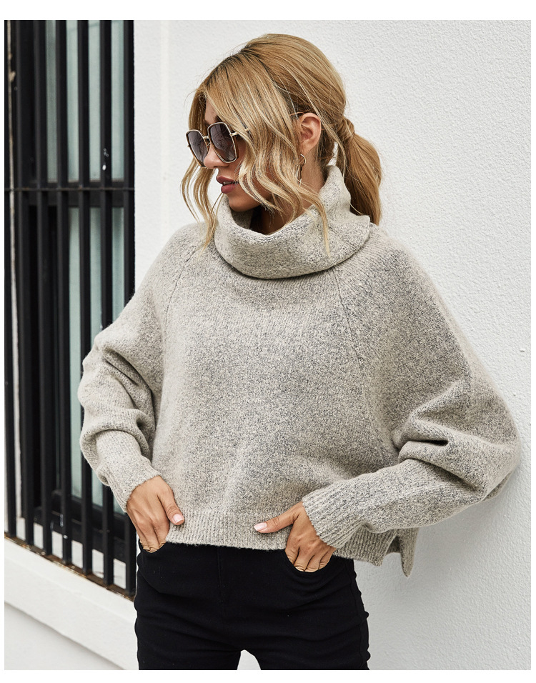 blasting solid color loose bat sleeve women s fall new pullover turtleneck sweater NSYH7123