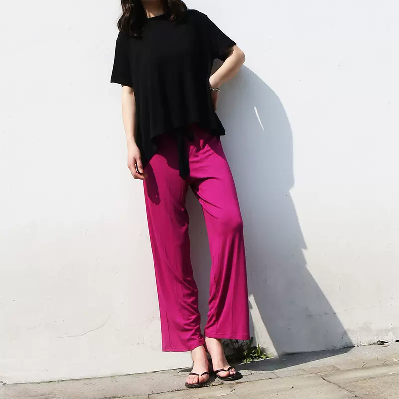 撞色女拼色短袖两件套 休闲宽松居家外出莫代尔套装【小额定制】