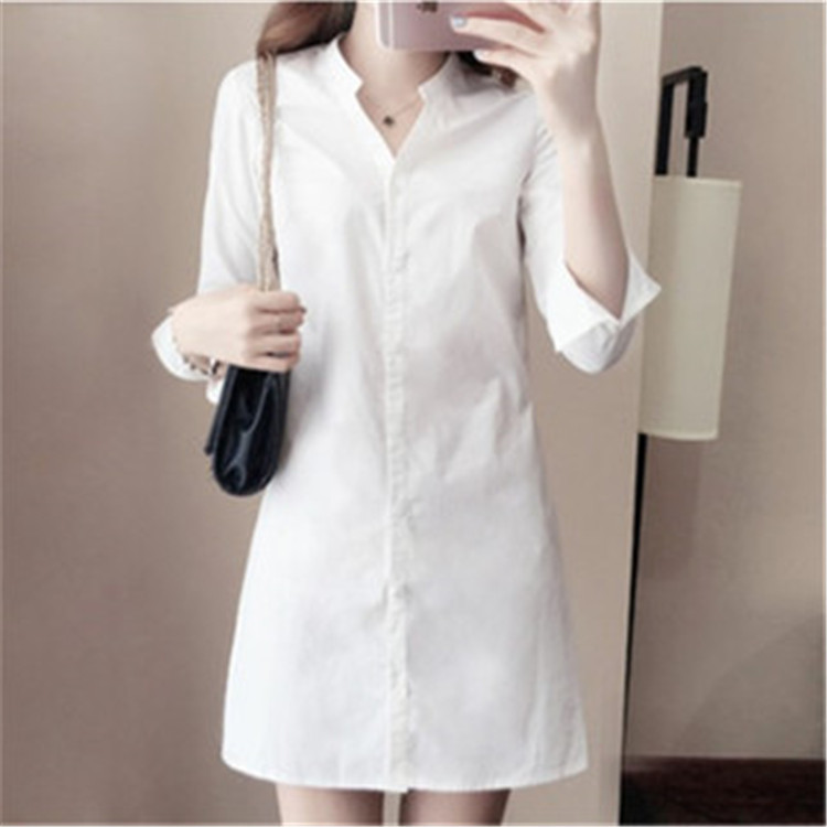 C710-白色衬衫女设计感小众2020年春秋季韩版V领上衣女士长袖小衫