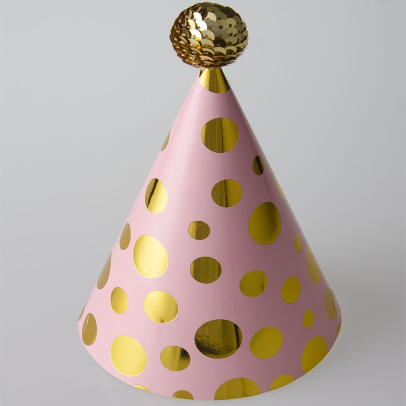 1货号：M001  品名：粉色金圆金球生日帽