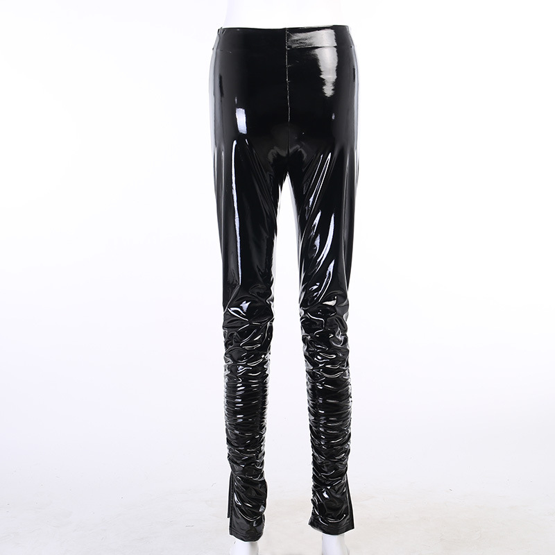 tight-fitting bright color pleated leather pants NSXE38680