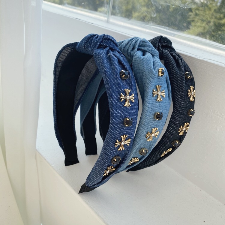 Korean Denim Knotted Wide-brimmed Headband display picture 5