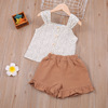 Sleeveless two-piece summer style dot suspender + shorts for kids