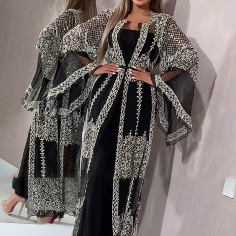 2020 new European and American foreign trade women's independent station hot stamping big sexy long dress shawl party evening dress new