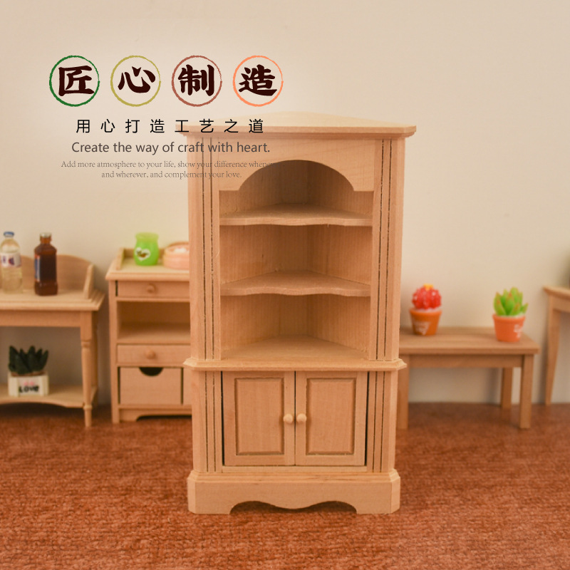 1/12Dollhouse娃娃屋微缩场景木制家具手工三角柜置物柜模型摆件