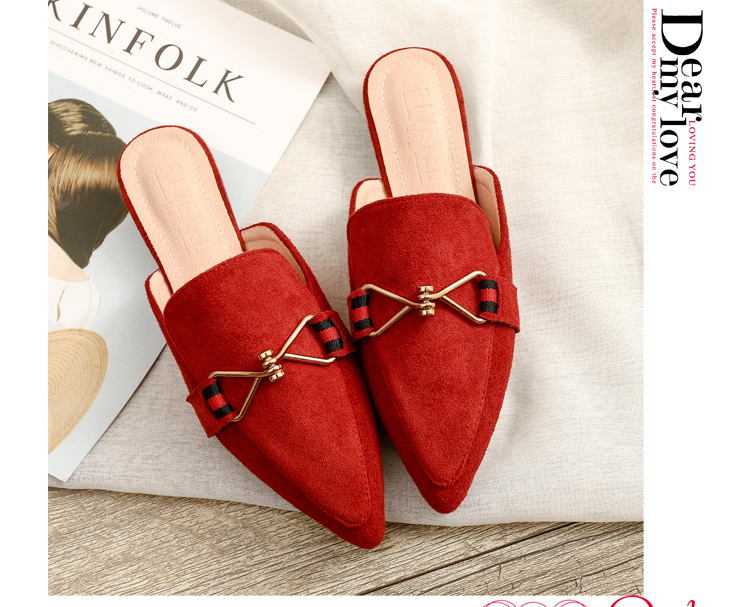 Semi-pantofole in metallo con punta a punta da donna Baotou capispalla piatto casual taglia grande 41-42 scarpe Muller consegna transfrontaliera_voghion.com