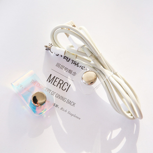 Personalized laser transparent cable winder Mini multi-functional organizer cable buckle PVC snap data cable headphone cable