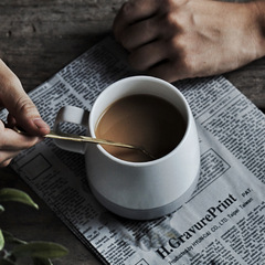 Creative Nordic cup with lid spoon couple splicing matte milk color glaze coffee cup ceramic cup wooden lid mug