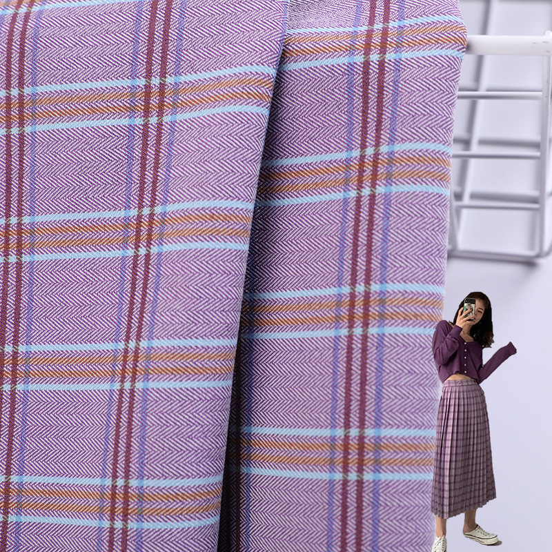 斜纹弹力格子布 现货 时装休闲服连衣裙面料 色织格子面料