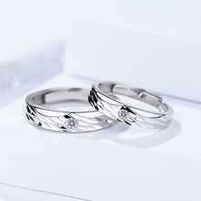 s925純銀情侶對戒女可調節韓式創意車花開口時尚搭配戒指一件代發