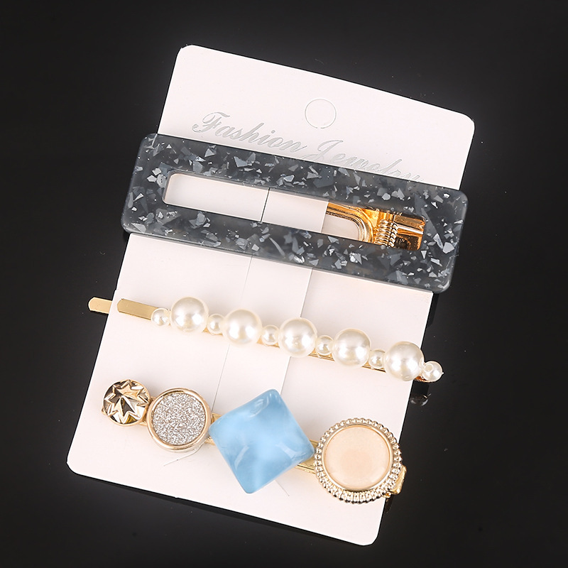 Fashion Round Square Imitation Pearl Alloy Acetic Acid Sheets Hair Clip 3 Piece Set display picture 5