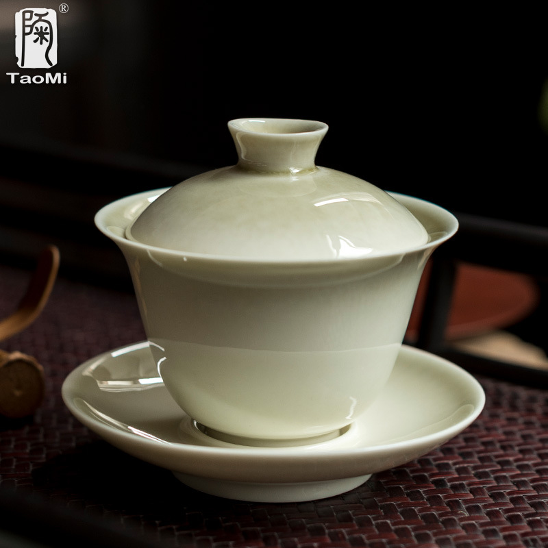 陶迷草木灰釉手工盖碗陶瓷茶碗茶杯大号复古三才盖碗泡茶器手抓壶