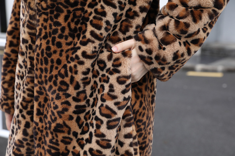 Womens Faux Fur Leopard Long Suit Collar Coat Winter Warm Jacket