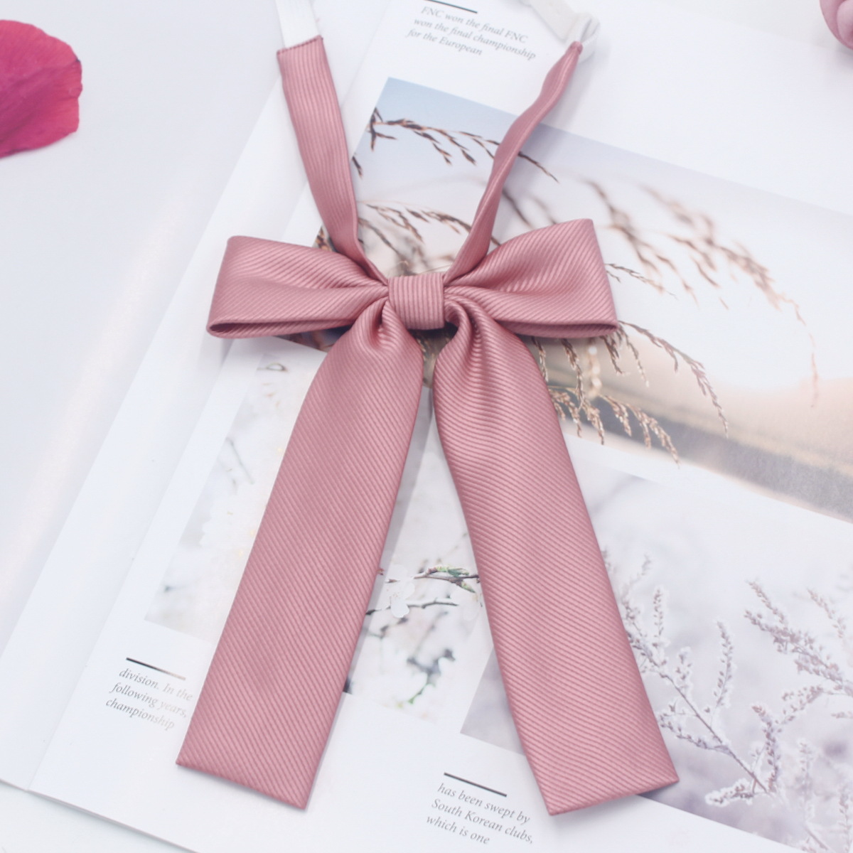 Pajarita de mango largo pequeño de sarga de color sólido, pajarita, punto de flor al por mayor, traje de marinera casual coreano para mujer, pajarita uniforme JK