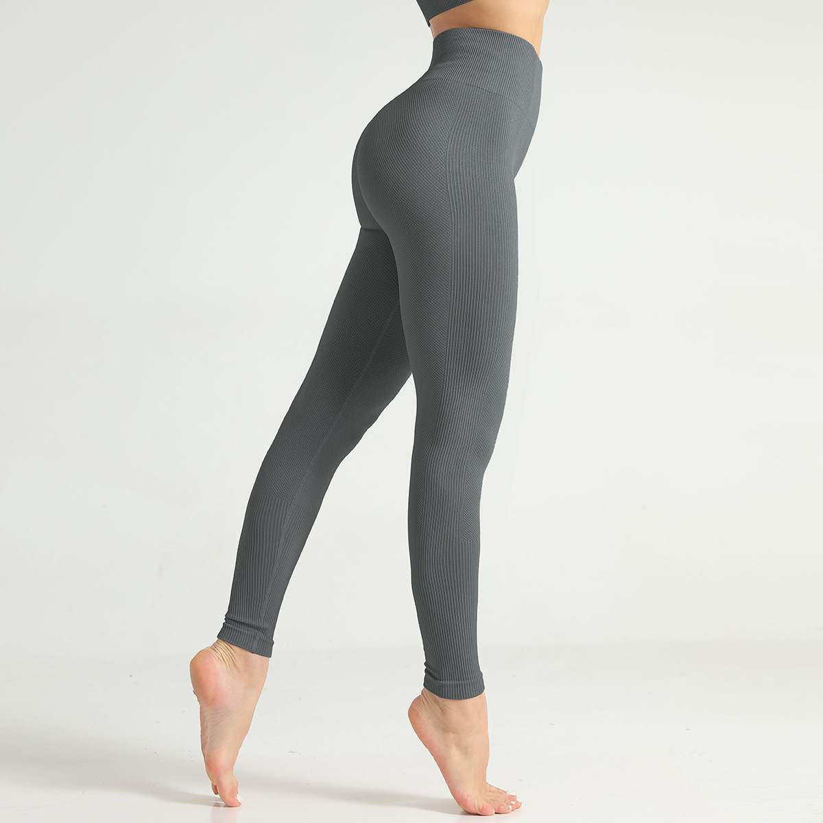 pantalones de yoga que absorben la humedad a rayas de color sólido sin costuras NSNS12222