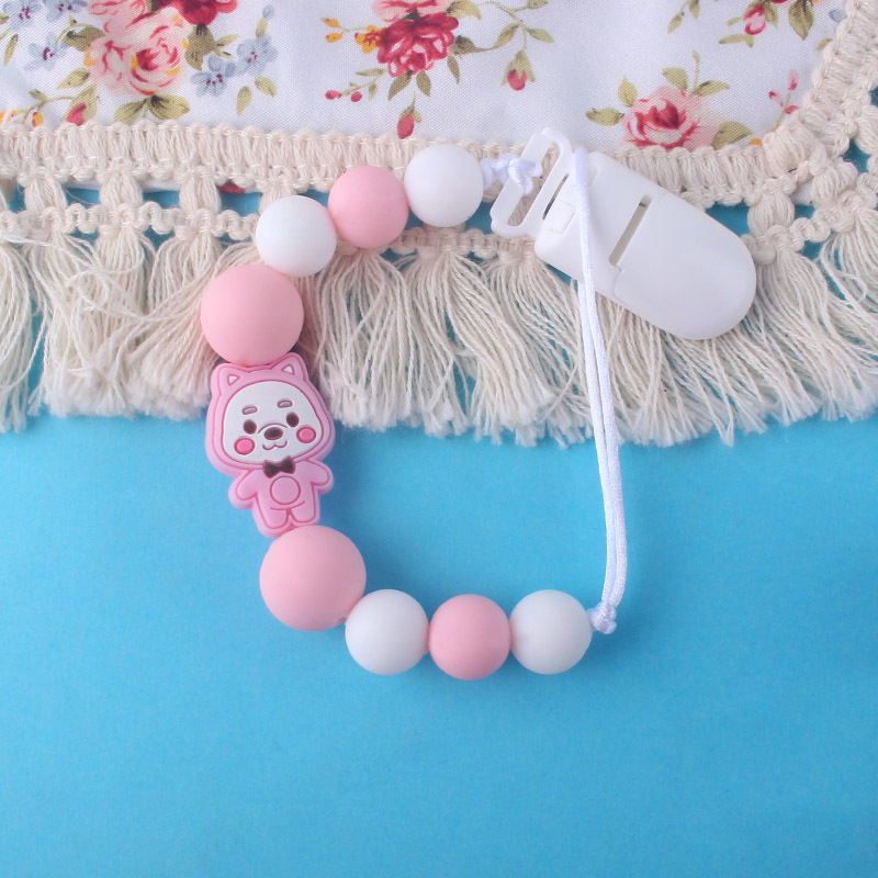 Bebé Oso de silicona pezón cadena clip dientes de bebé Cadena de molienda cadena anti-caída calmante teether pezón