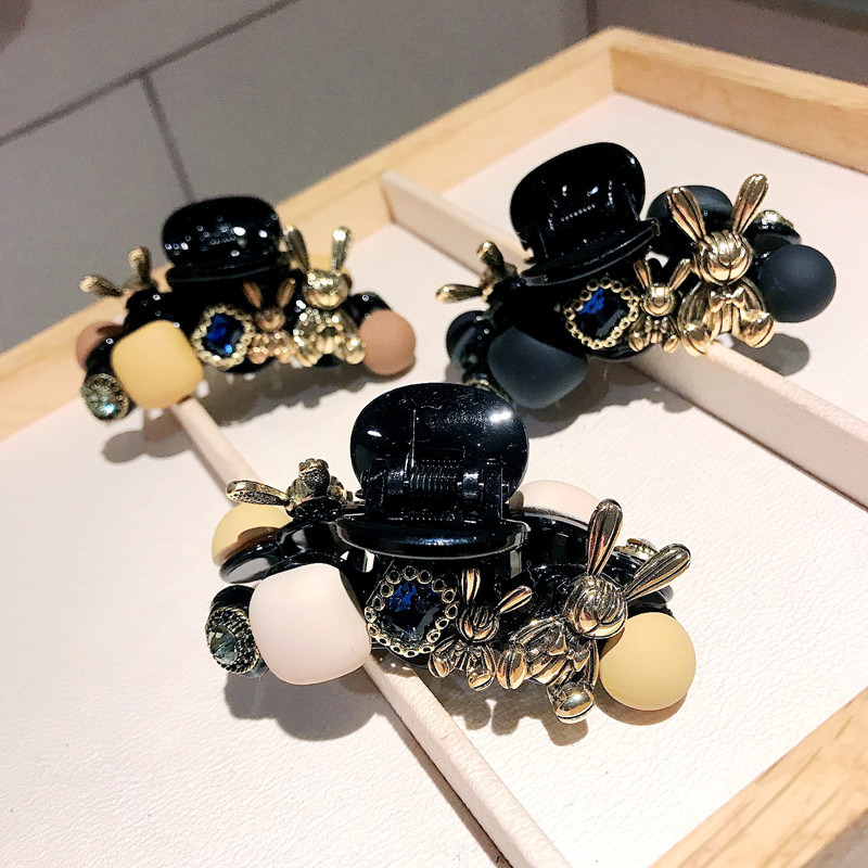 Korean Style Shark Clip Metal Rabbit Gemstone Hairpin Back of the Head Hair Clip Hairpin Rhinestone Decoration