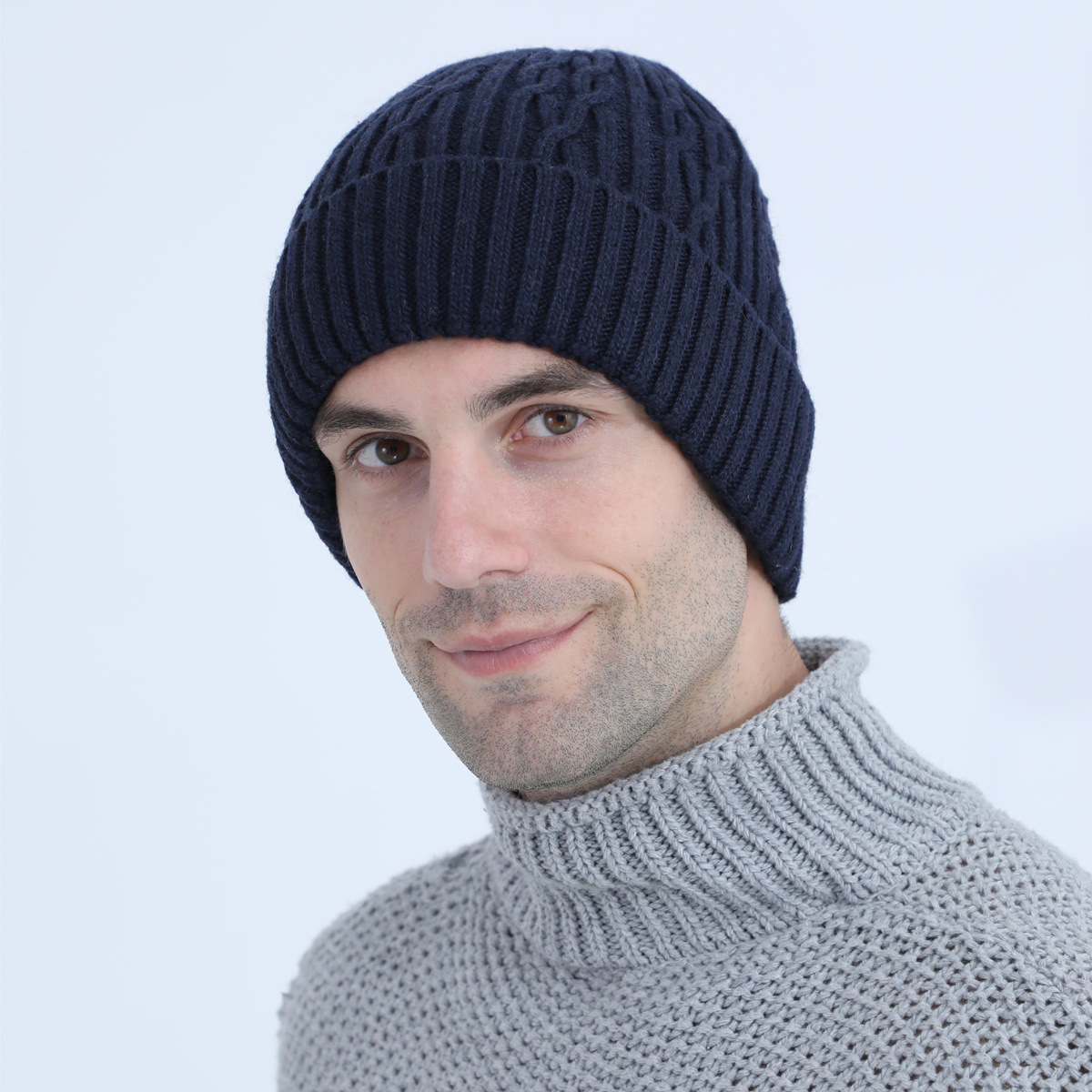 Knitted Beanie Hat For Men Warm Winter Wool Cycling Ear Cap_voghion.com